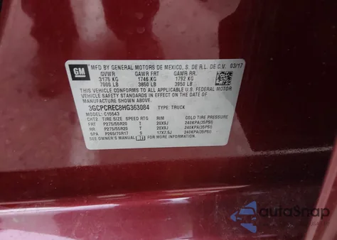 2017 Chevrolet Silverado 1500 1Lt из США, поврежденный, VIN 3GCPCREC8HG363084